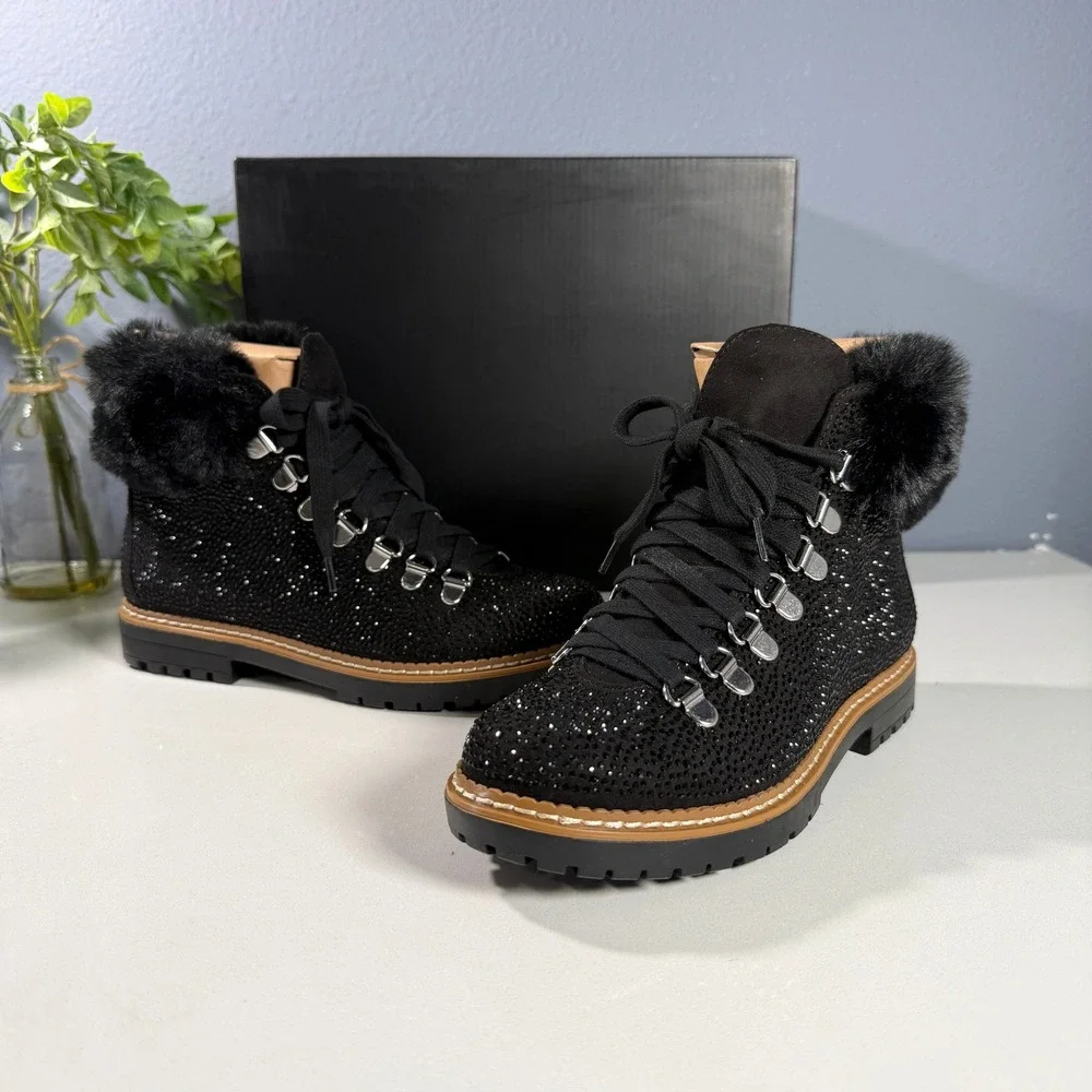 INC International Concepts Women's‎ Black Winter Boots with Fur Trim Size 5